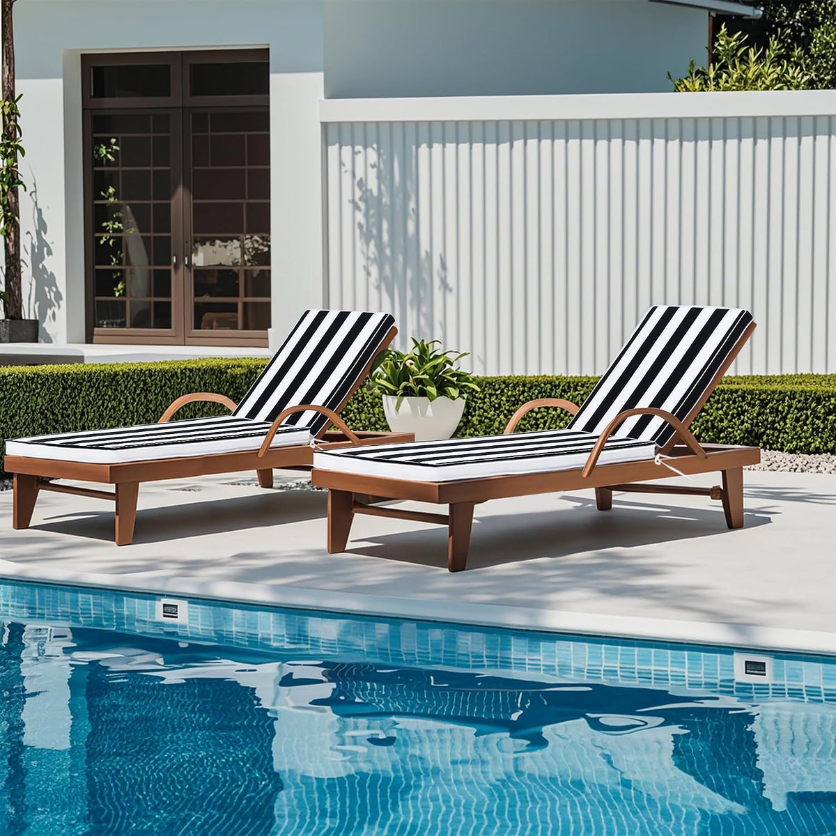 Outdoor Chaise Lounge Cushions 2 Pack, Weather-Resistant Patio Pool Lounge Cushions, (Black & White)