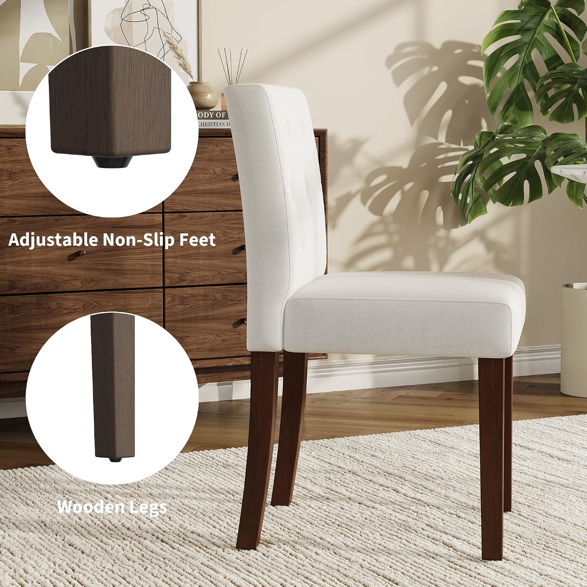Garvee Upholstered Dining Chairs Set of 4, Fabric Kitchen Chairs, White