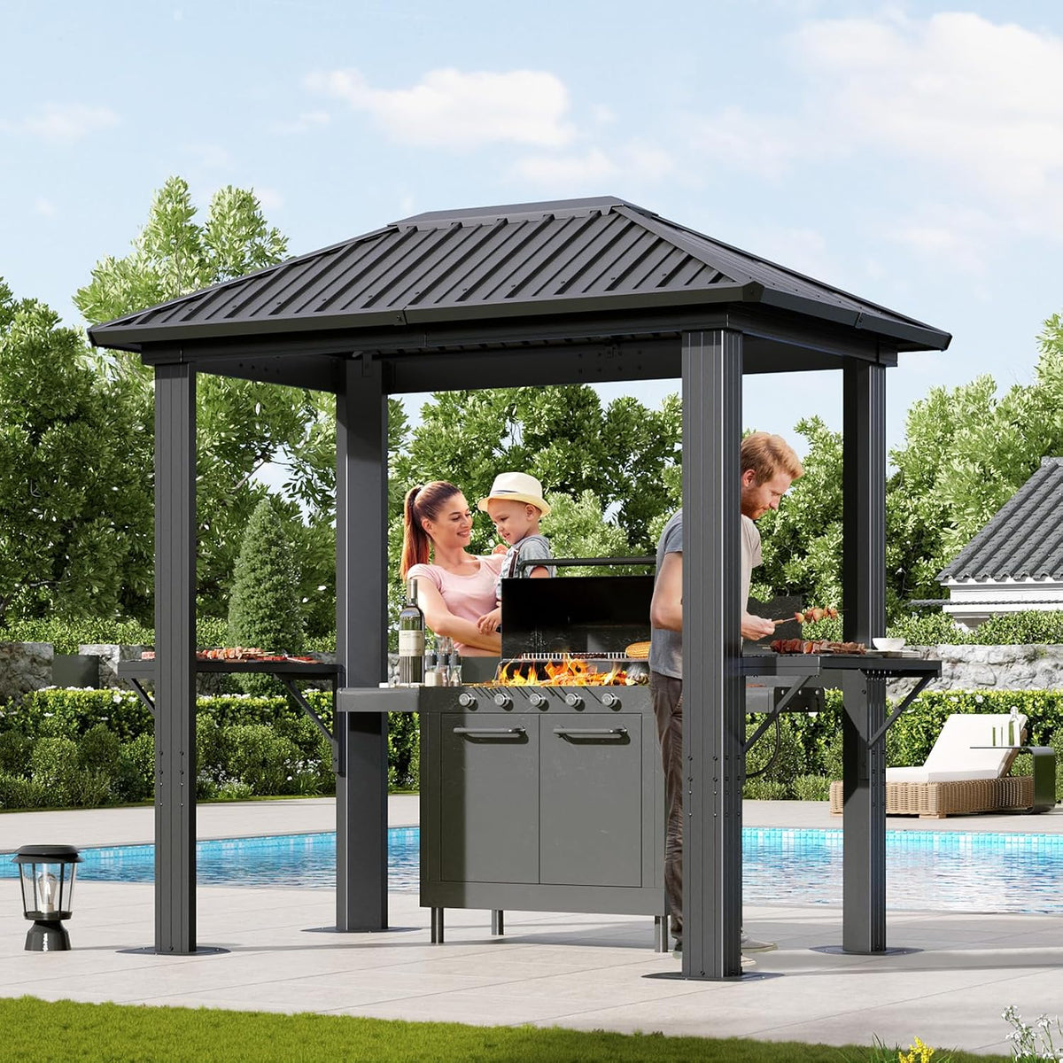 Aoxun 5 x 8FT Grill Hardtop Gazebo with Galvanized Steel Roof, Gray
