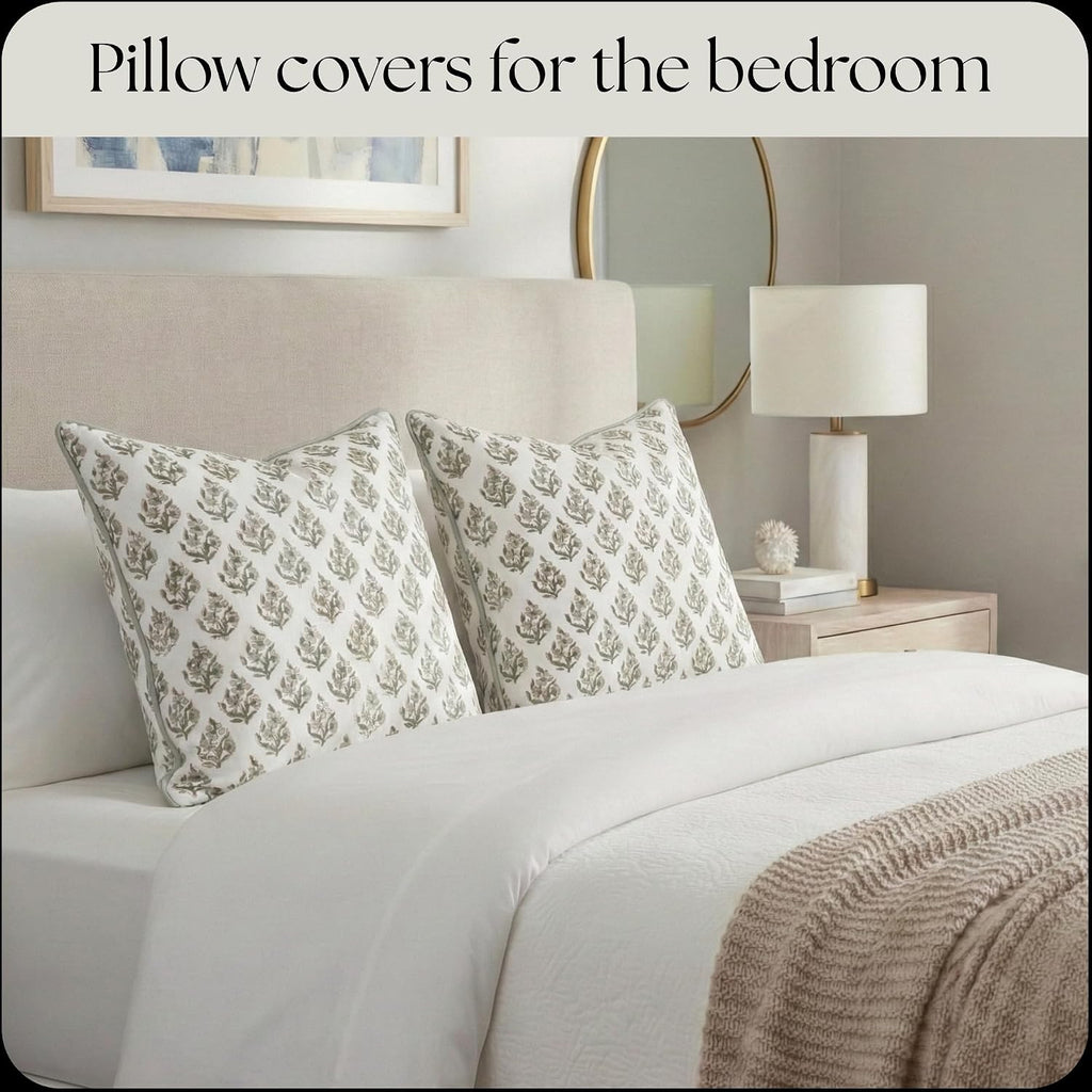 Set of 2 Pillow Covers 20x20 inches Floral Pillow Covers Green Farmhouse Pillow Covers for Living Room Couch Bed Throw Pillow Covers Boho Home Decorative Pillow for Spring Summer