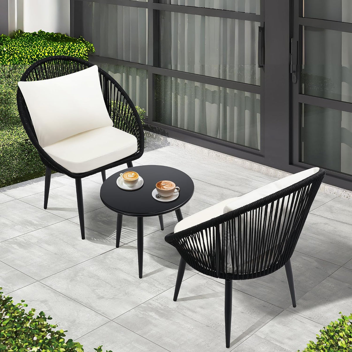 wildformers 3-piece bistro set, woven rope chair with on a desk or shelf