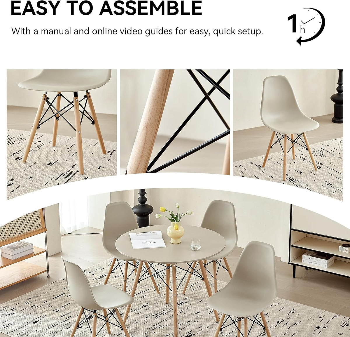 5-Piece Round Dining Set, 35.5" Sand Table Chairs Set of 4