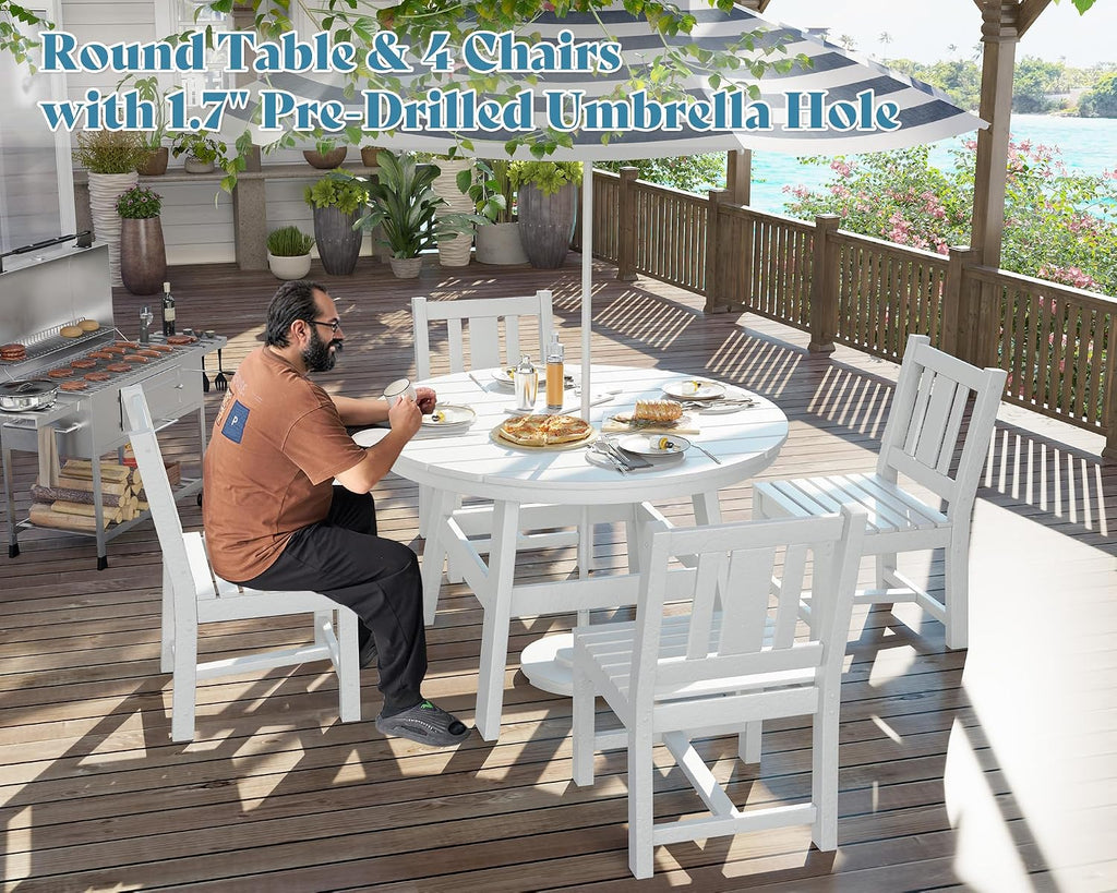 AMERLIFE 5 Piece HDPE Patio Dining Table Set with Chairs, White