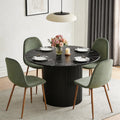 Dining Table Set for 4, Mid Century Modern 47 Inch Black Marble-Look Wooden Round Dining Table Set, Space Saving (Table + 4 Green Chairs)