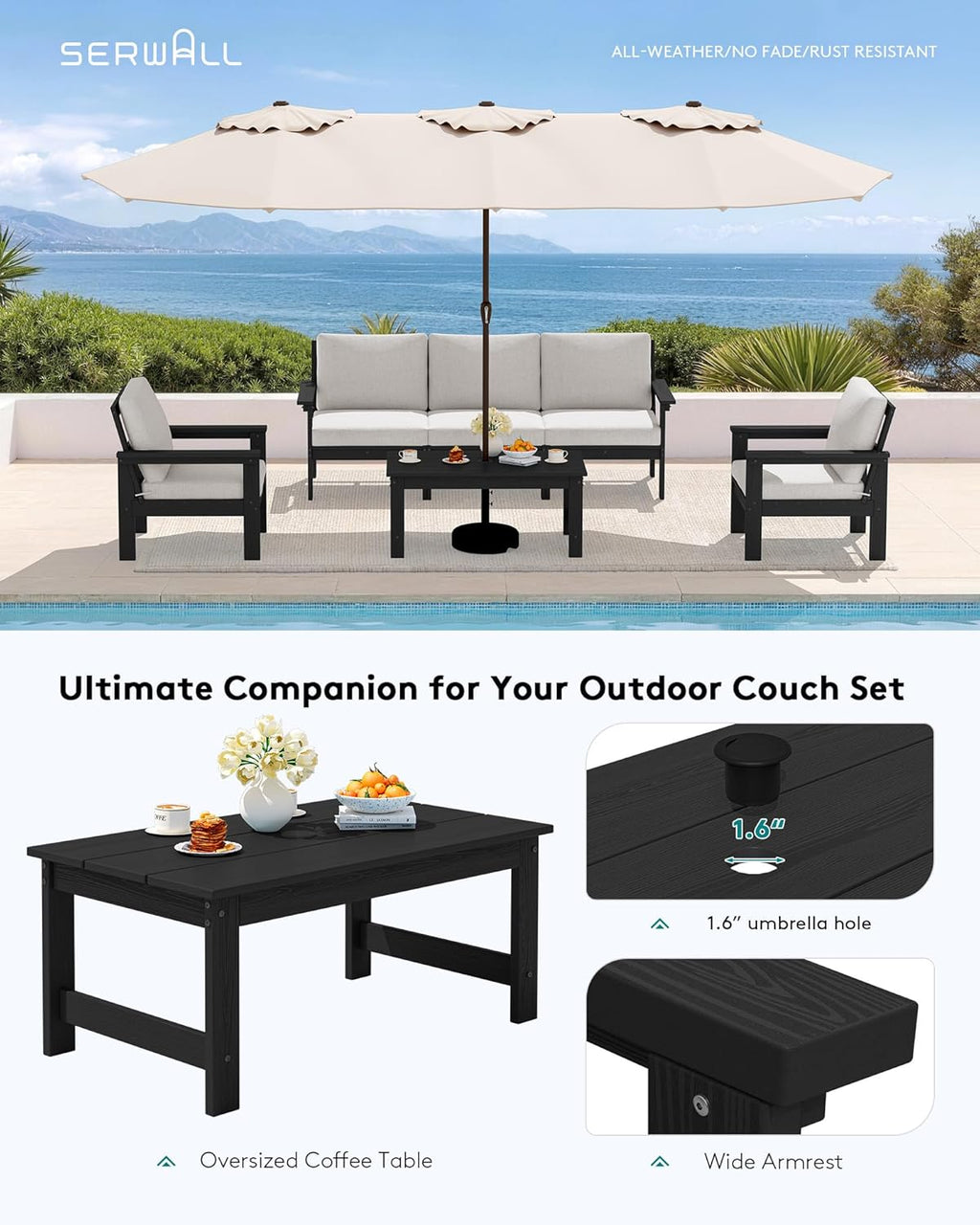 SERWALL HDPE Outdoor Patio Furniture Set Outdoor Couch