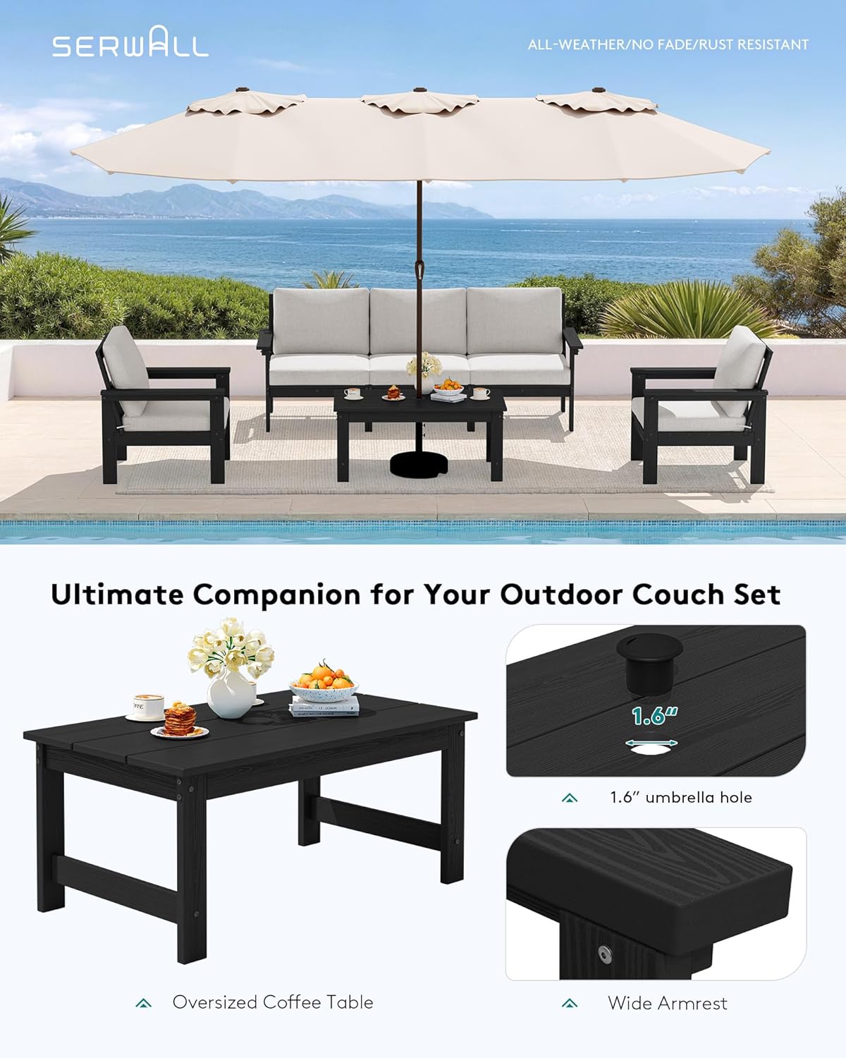 SERWALL HDPE Outdoor Patio Furniture Set Outdoor Couch