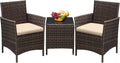 Greesum 3 Pieces Patio Furniture Sets Outdoor PE Wicker Chairs,Beige