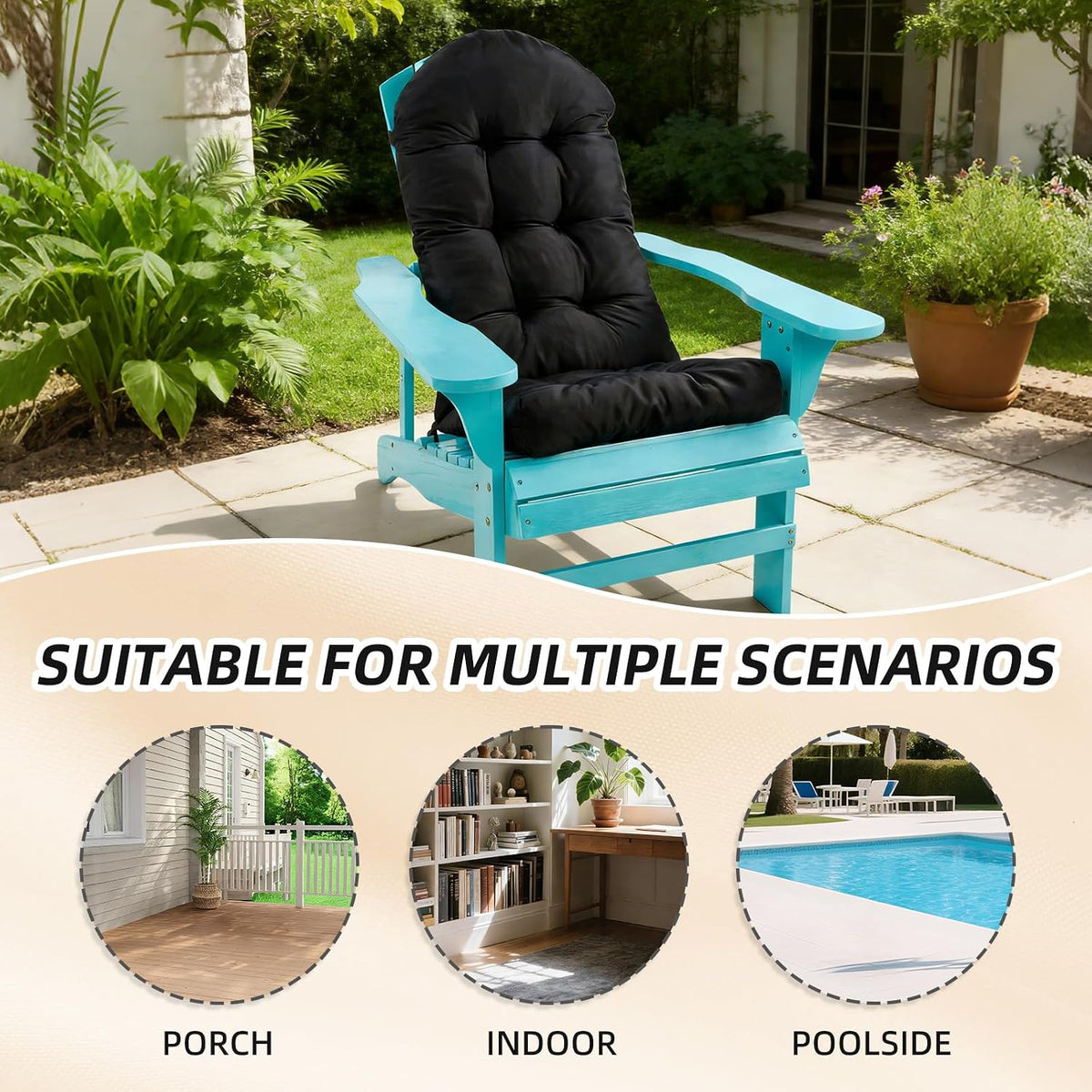 outdoor adirondack chair cushions set of 2, non-slip, side view