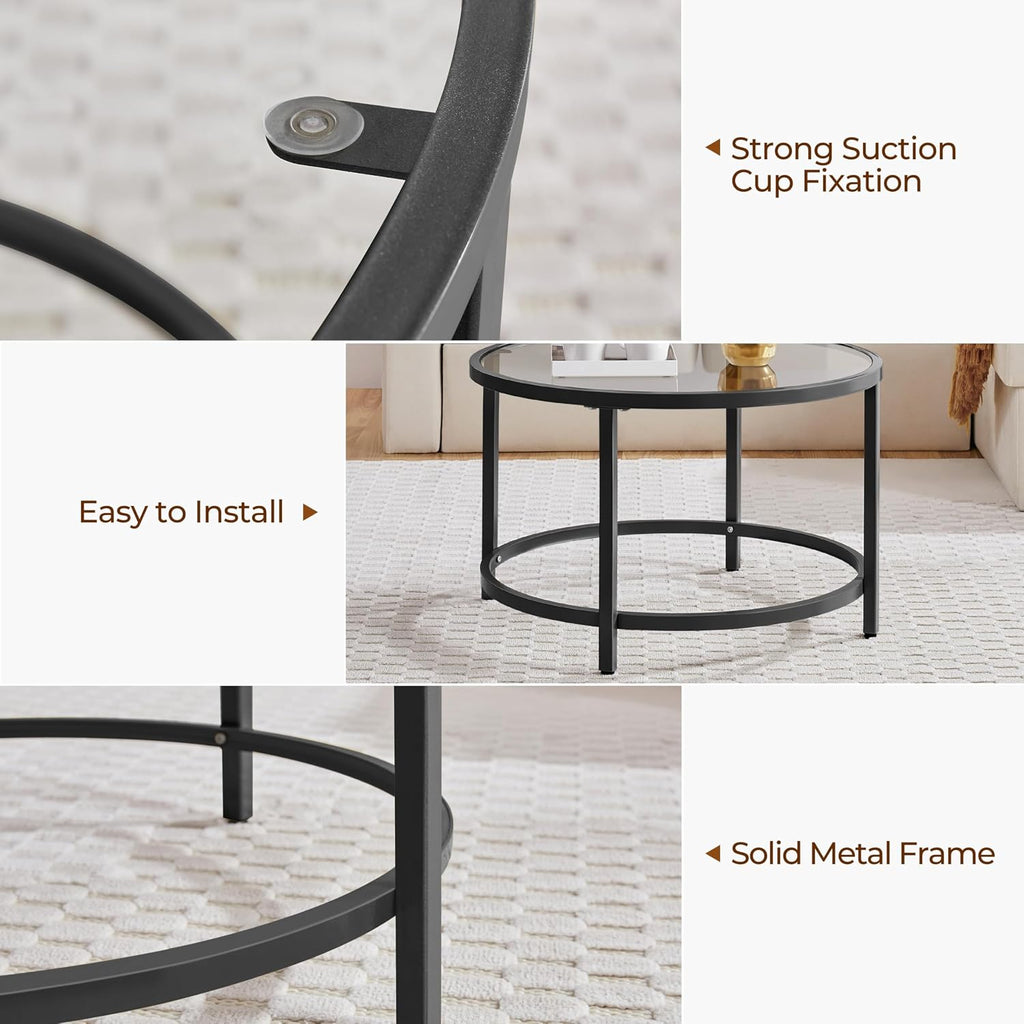 Yaheetech 27.6" Black Round Glass Coffee Table for Living Room, Metal Frame