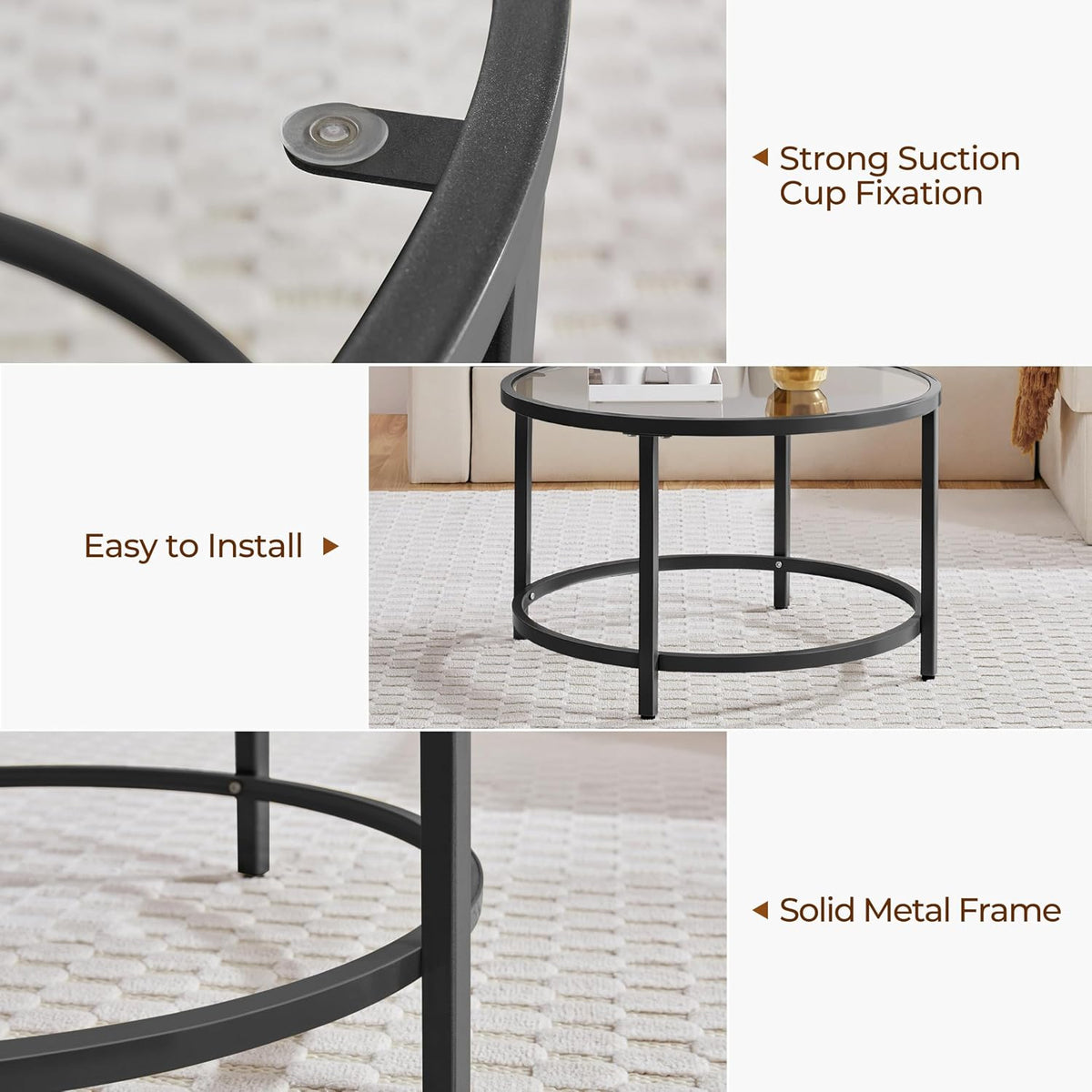 Yaheetech 27.6" Black Round Glass Coffee Table for Living Room, Metal Frame
