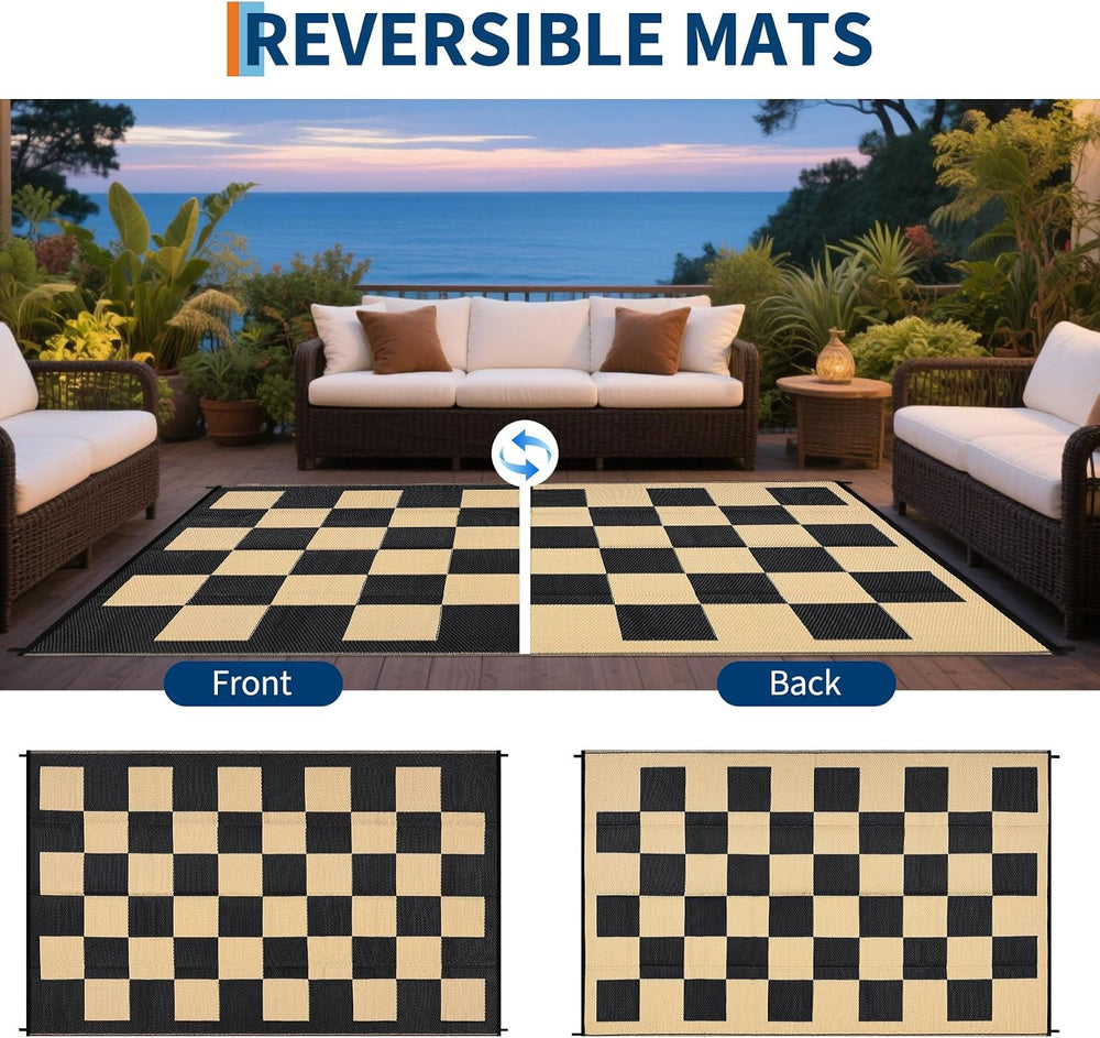 GarveeHome Outdoor Rug 5 x 8 Waterproof Modern Checkboard Plastic Straw Rug, ...
