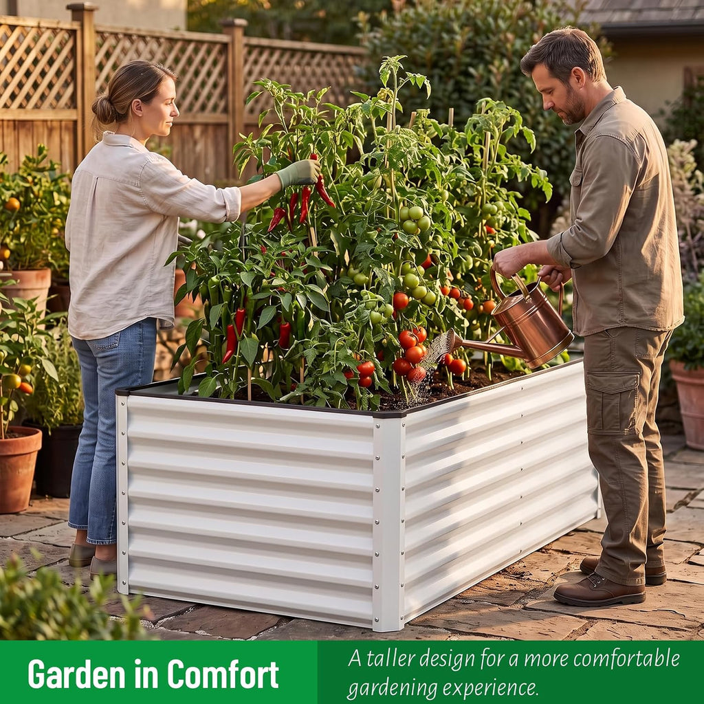 SnugNiture Galvanized Raised Garden Bed 6x3x2FT Outdoor Large Metal Planter Box Steel Kit for Planting Vegetables, Flowers, Beige White