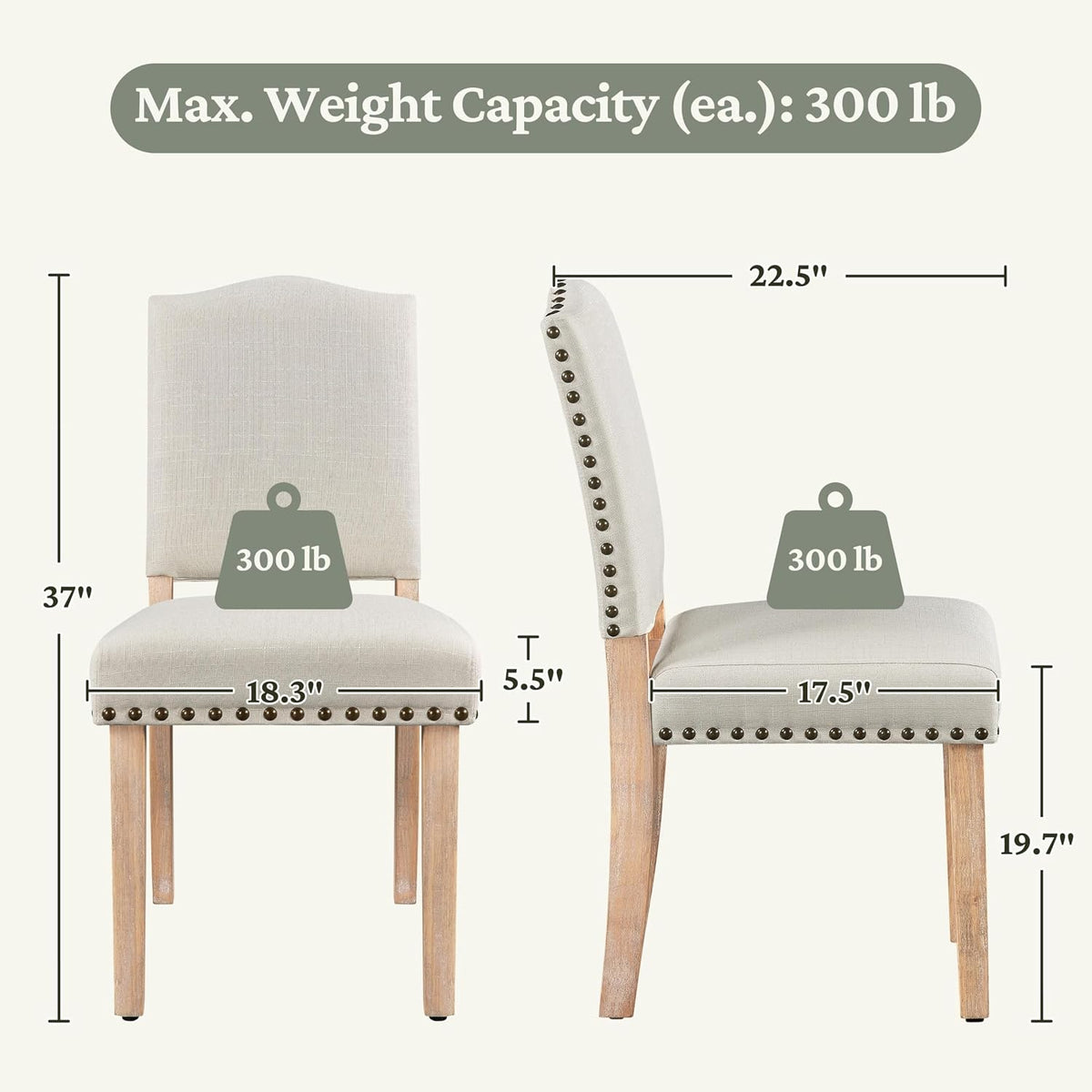 Yaheetech Dining Chairs Set of 6 Fabric Kitchen Chairs Nailhead Trim Beige