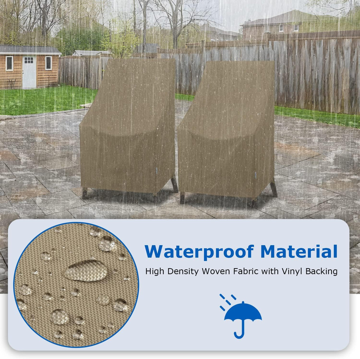 SunPatio Outdoor High Back Chair Covers, Heavy Duty Waterproof Stackable Patio Furniture Covers, All Weather Protection, 2 Pack -27" W x 30" D x 42" H, Taupe