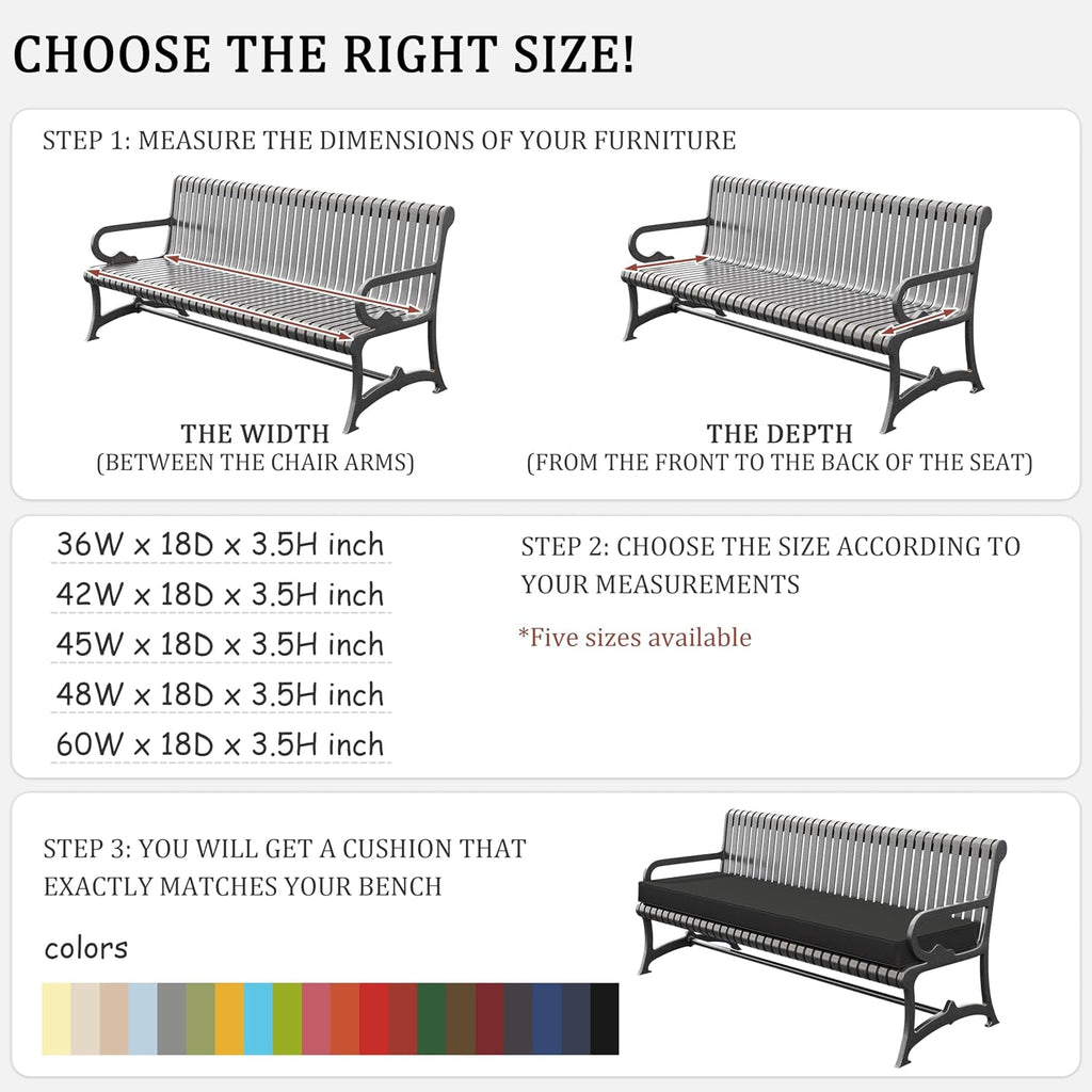 Outdoor Bench Cushion 42×18×3.5 in Thick Waterproof Patio Furniture Cushions, Patio Porch Swing Replacement Seat Pad with Tie Straps and Anti-Slip, for Backyard Garden, Black