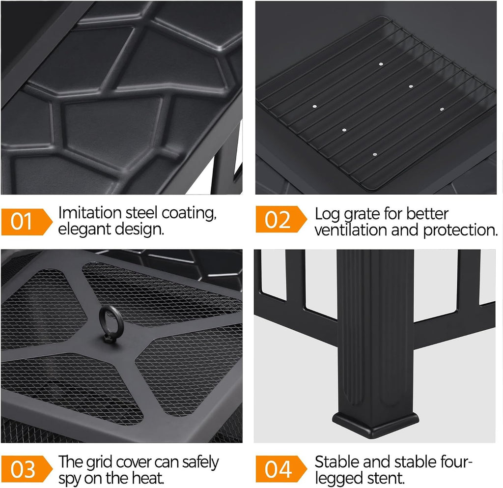 Yaheetech Multifunctional Fire Pit Table 32in Square Metal Firepit Stove