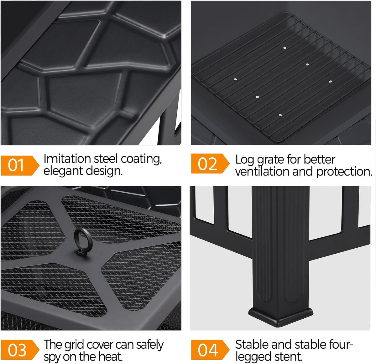 Yaheetech Multifunctional Fire Pit Table 32in Square Metal Firepit Stove