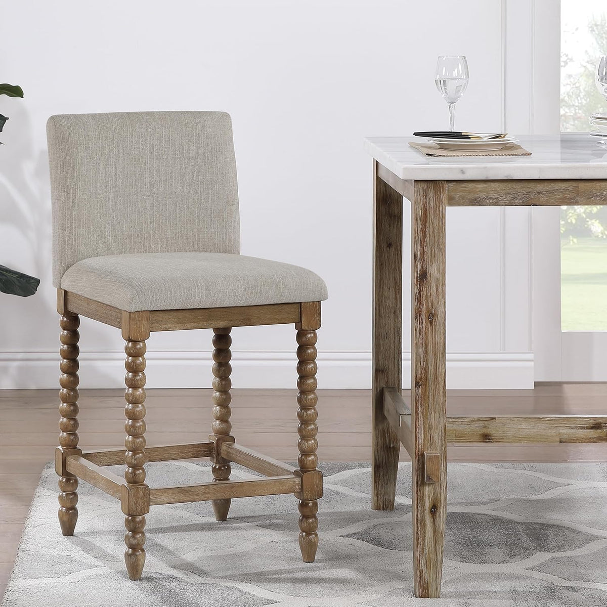 DUHOME 26'' Spindle Counter Stool with Padded Spring Seat