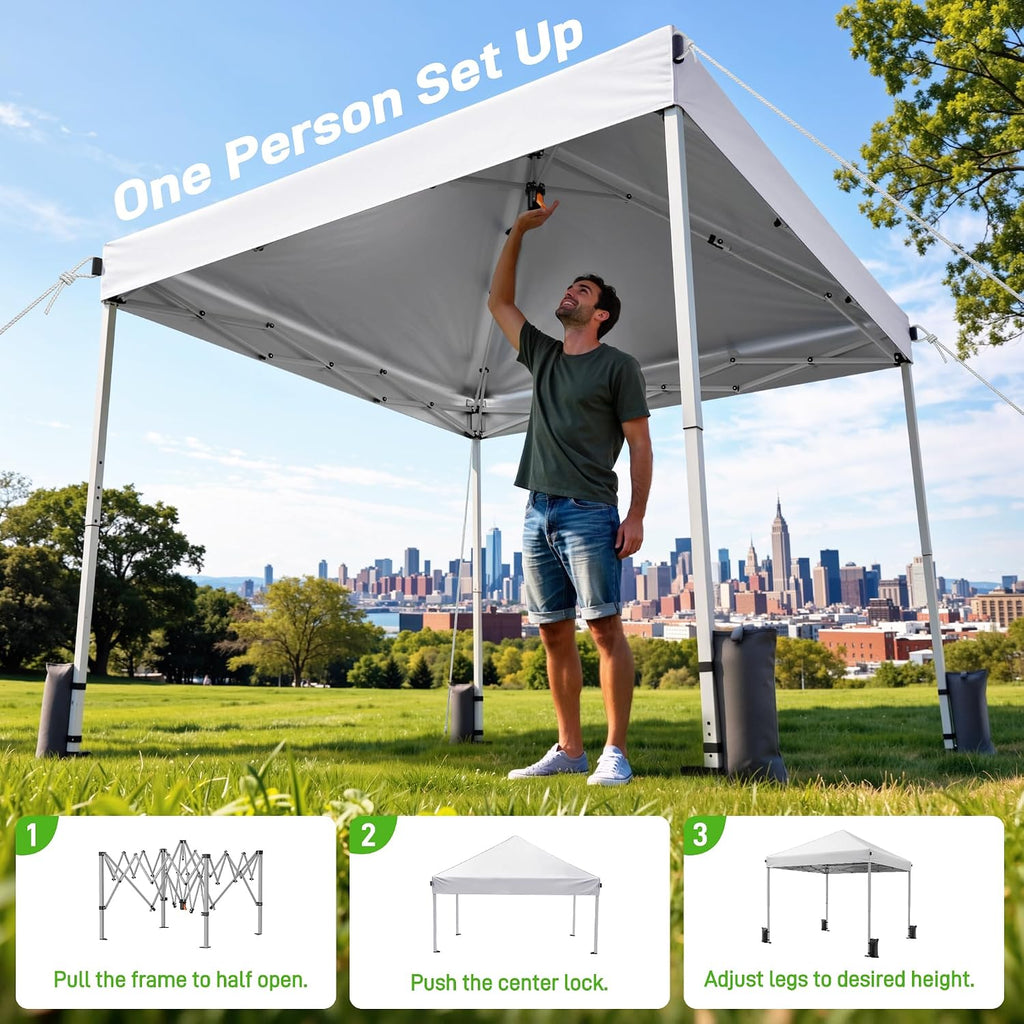 10x10 Pop Up Canopy Tent with One-Push Center Lock,White