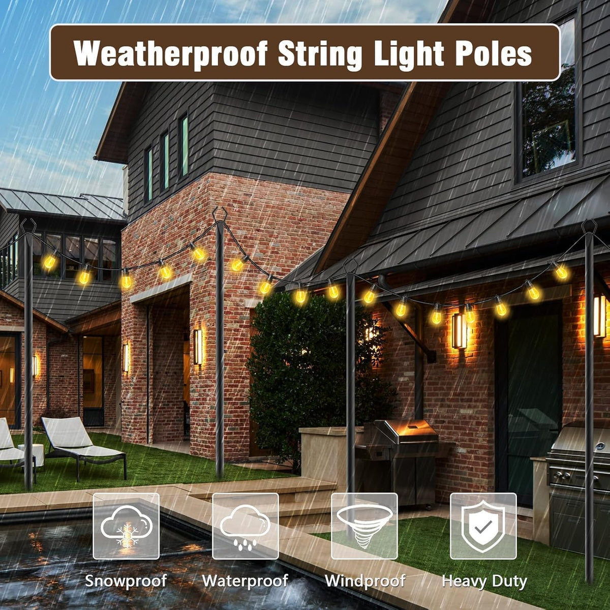 ailbton 10ft string light poles 4 pack,light poles showing dimensions