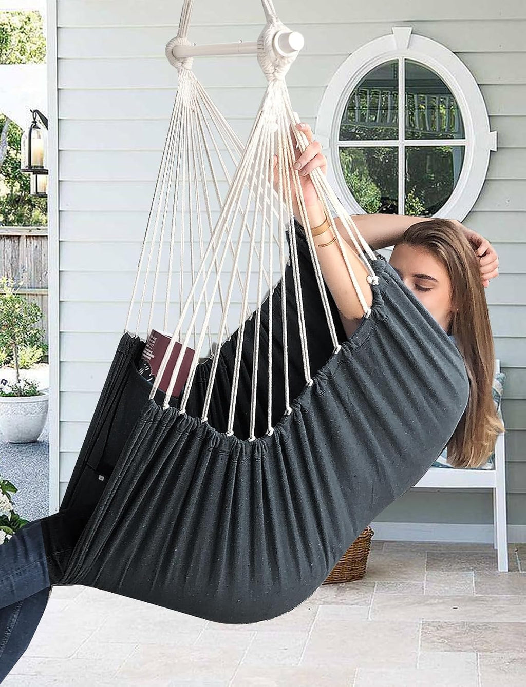 chihee hammock chair swing - strong metal, collapsible shown in use