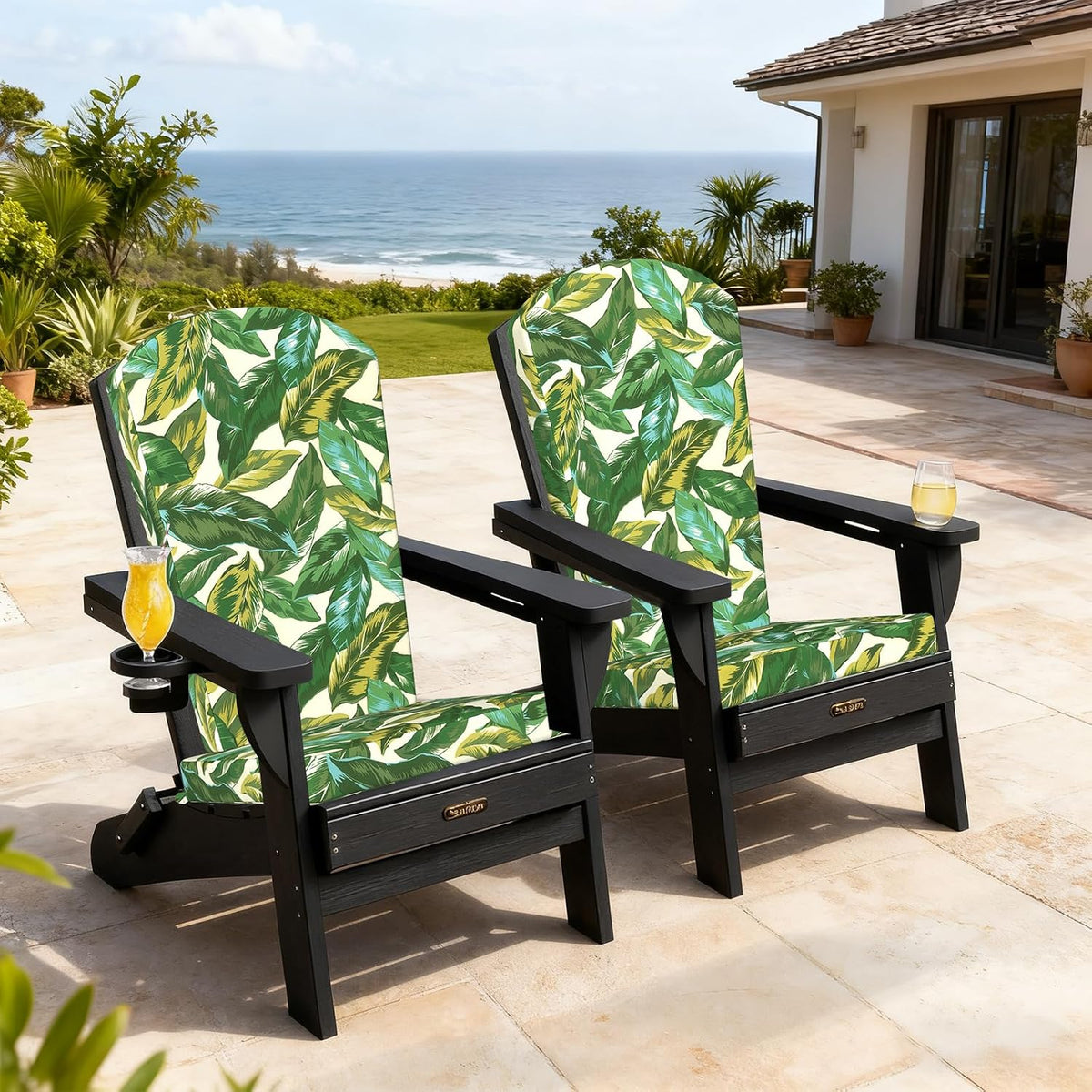 LVTXIII Adirondack Chair Cushions 48x20x2.5 Inch, Water Repellent, Fade Resistant, High Back Outdoor Rocking Chair Cushions for Patio Furniture, 2 Pack, Lush Leaf Jungle