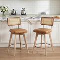 26" Swivel Boho Bar Stools Set of 2, Solid Wood, Rattan, Brown