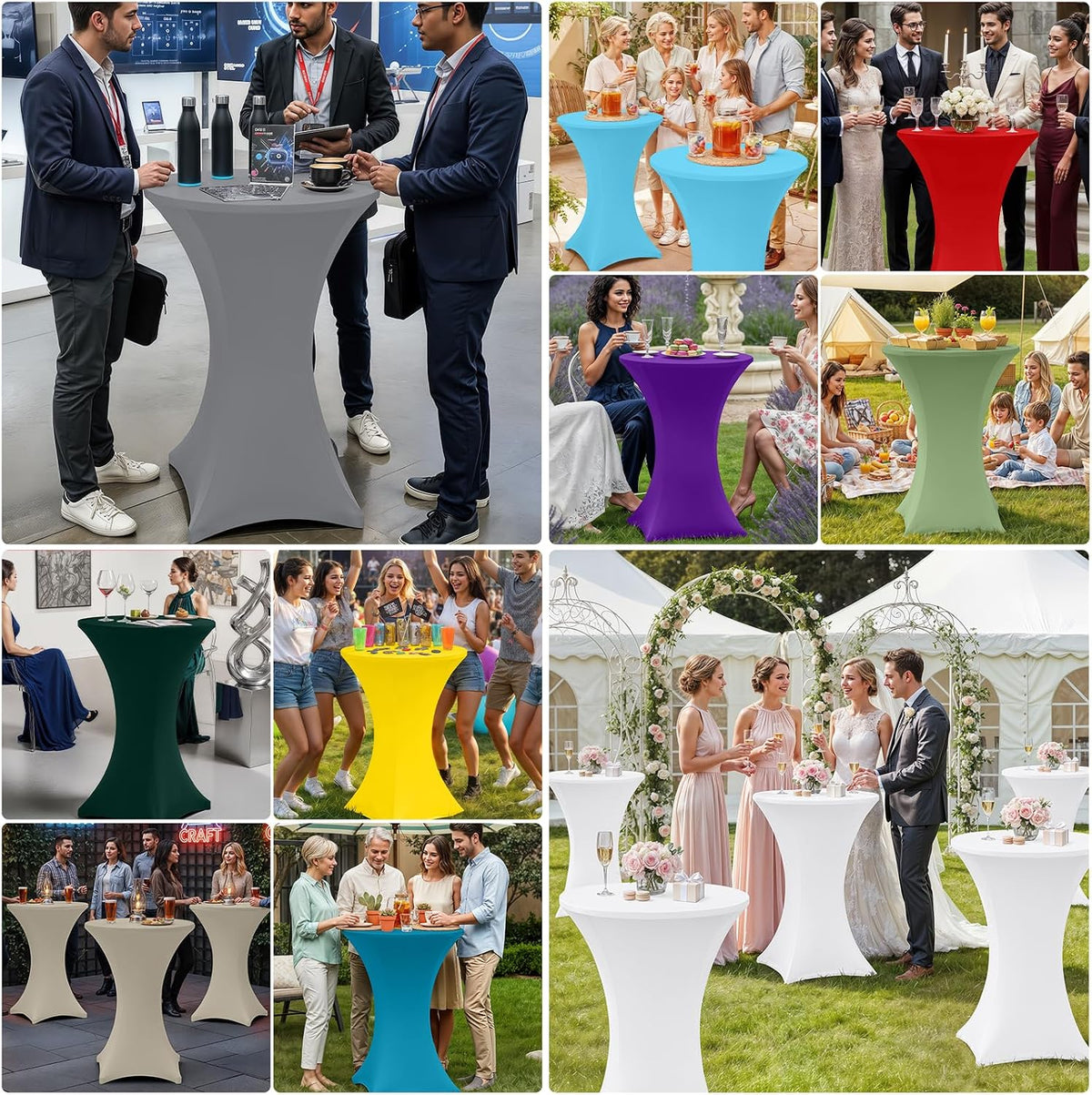 Moosfor Spandex Cocktail Table Covers 4 Pack, Elastic Fitted Stretch Table Cloth, Round High Top Tablecloths for Bar, Party, Pub, Wedding & Banquet (White, 32x43 Inch)