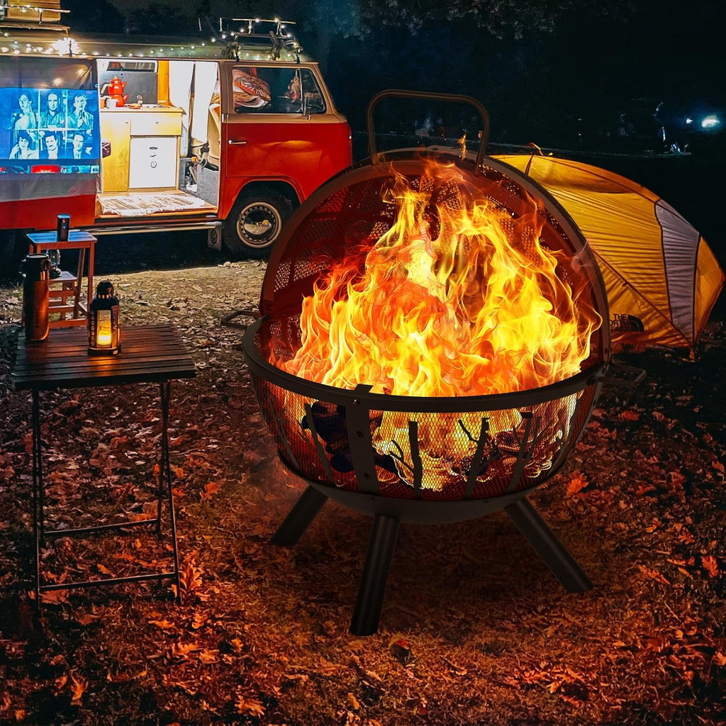 Panovue 35 Inch Wood Burning Fire Pit with BBQ Grill, Heavy Duty Fire Pits
