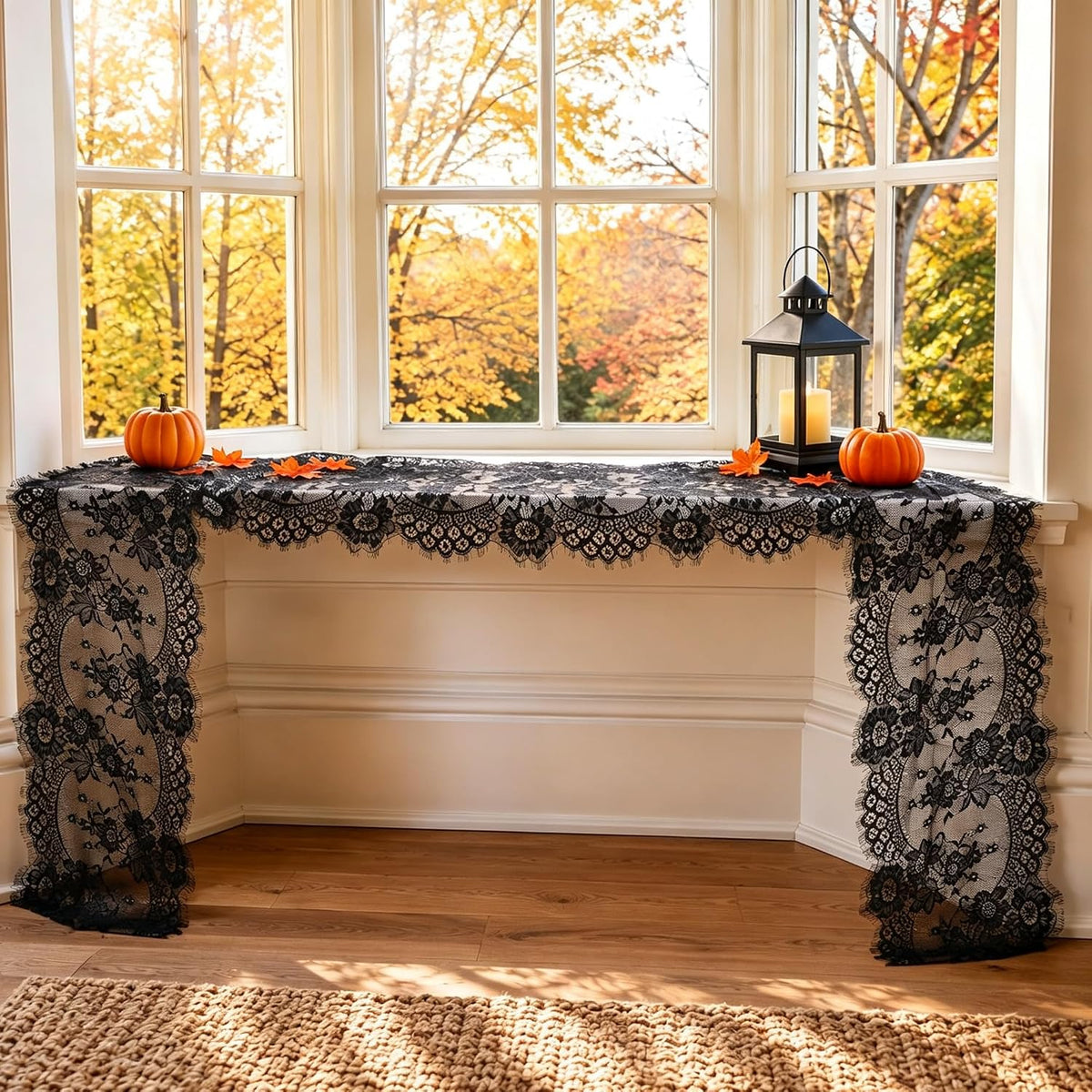 10 PCS Black Lace Table Runner 14x120 Inch Vintage Halloween Party Decor