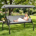 SUNCROWN Outdoor 3 in 1 Porch Swing Chair, 3 Seat Patio Swing Glider with Adjustable Canopy, Heavy Duty Swings with Thickened Cushions, Pillows & Cup Holders for Backyard, Porch, Garden,Grey