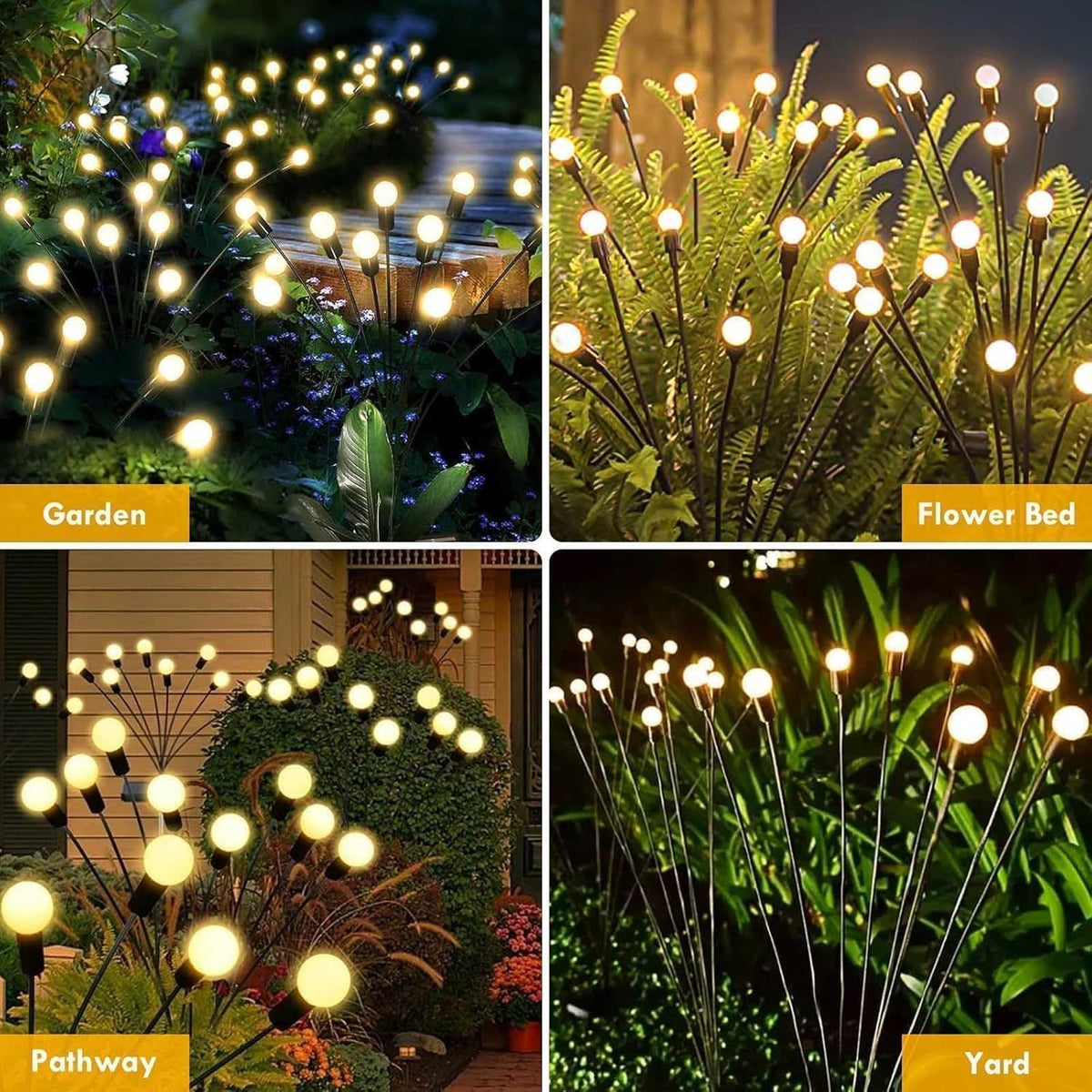 Solar Garden Lights Outdoor 8 Pack 64 LED Solar Firefly Lights Warm White
