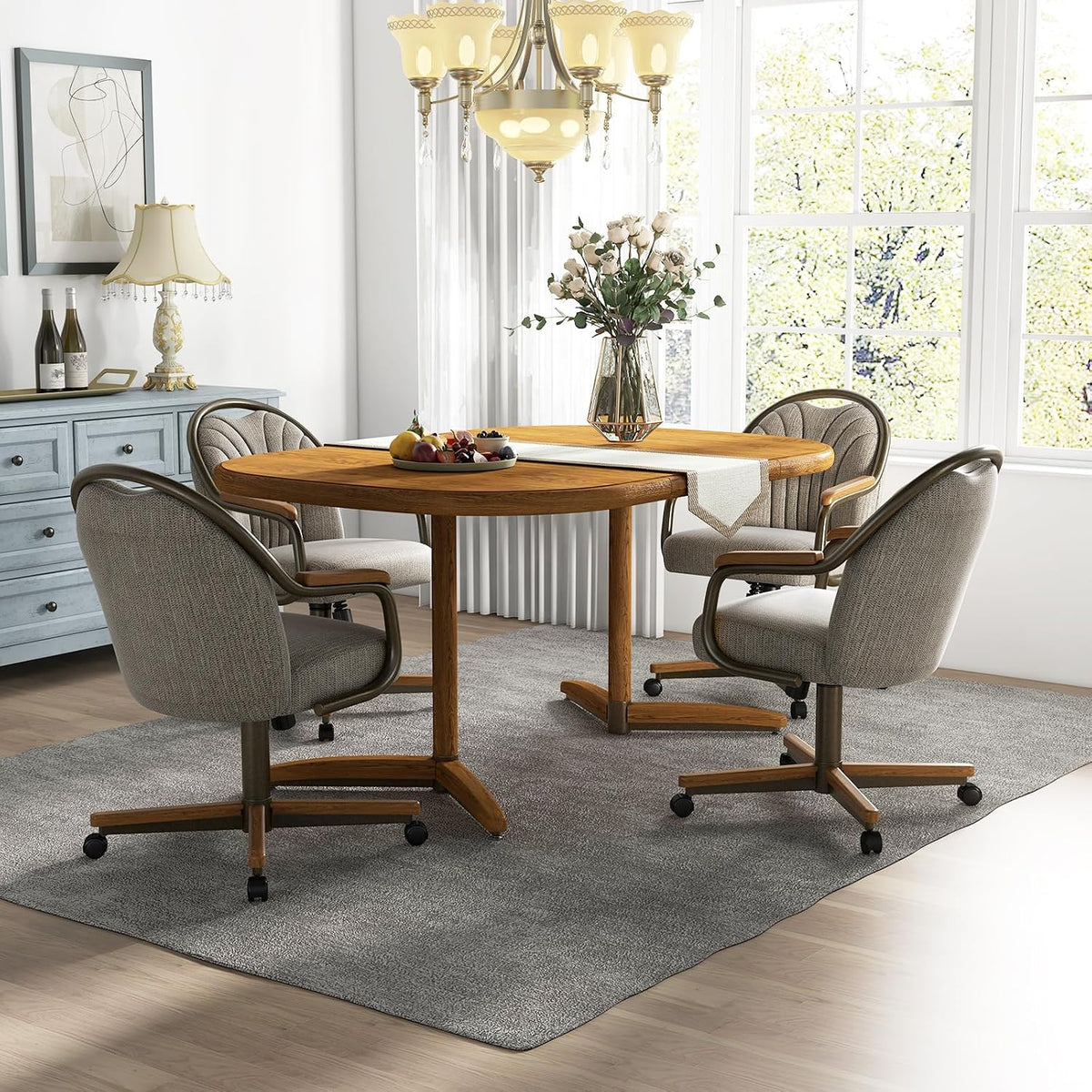 Chromcraft Medina Swivel-Tilt Caster Dining Chair - Chestnut - Mineral-4pc
