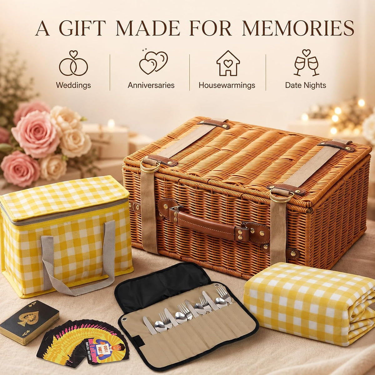 Picnic Basket with Insulated Cooler Bag & 79" Large Picnic Blanket