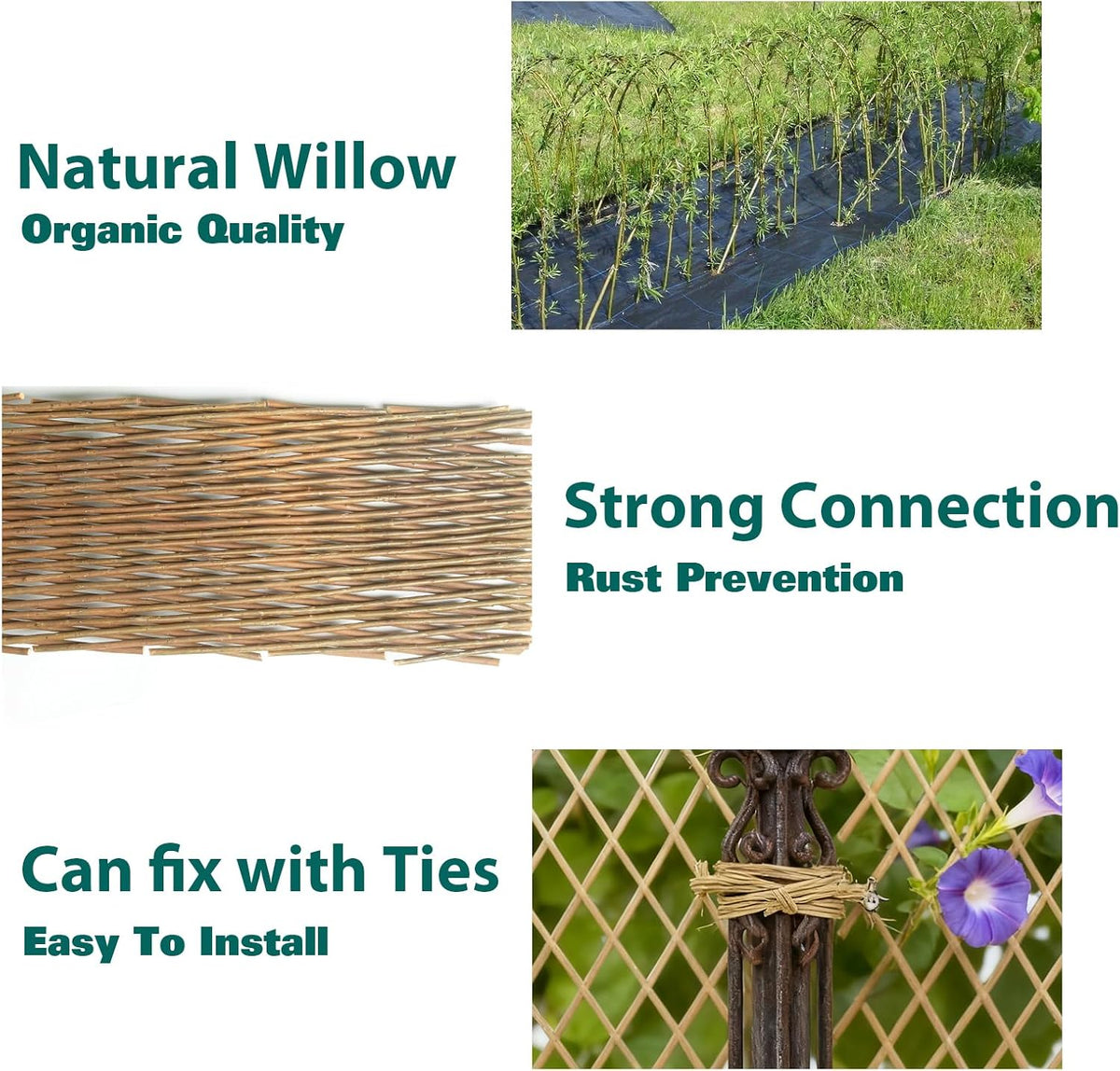 natural willow lattice 2 pack, willow expandable fence, side view