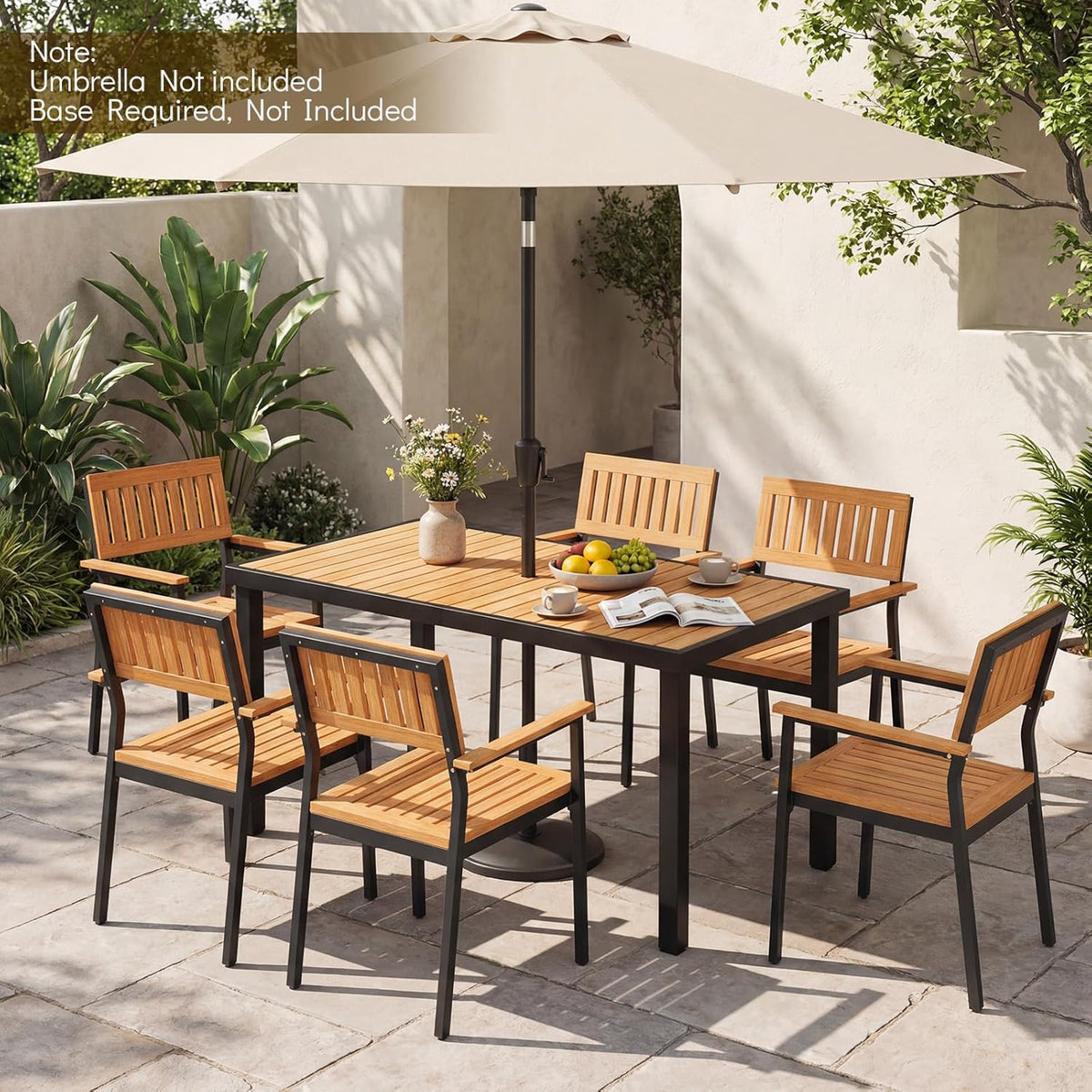 Tangkula 58" Rectangular Wood Patio Dining Table for 6