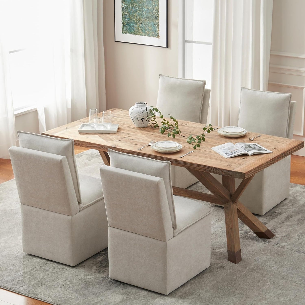 VKNOW Upholstered Dining Chairs Set of 4, Dining Room Chairs with Storage