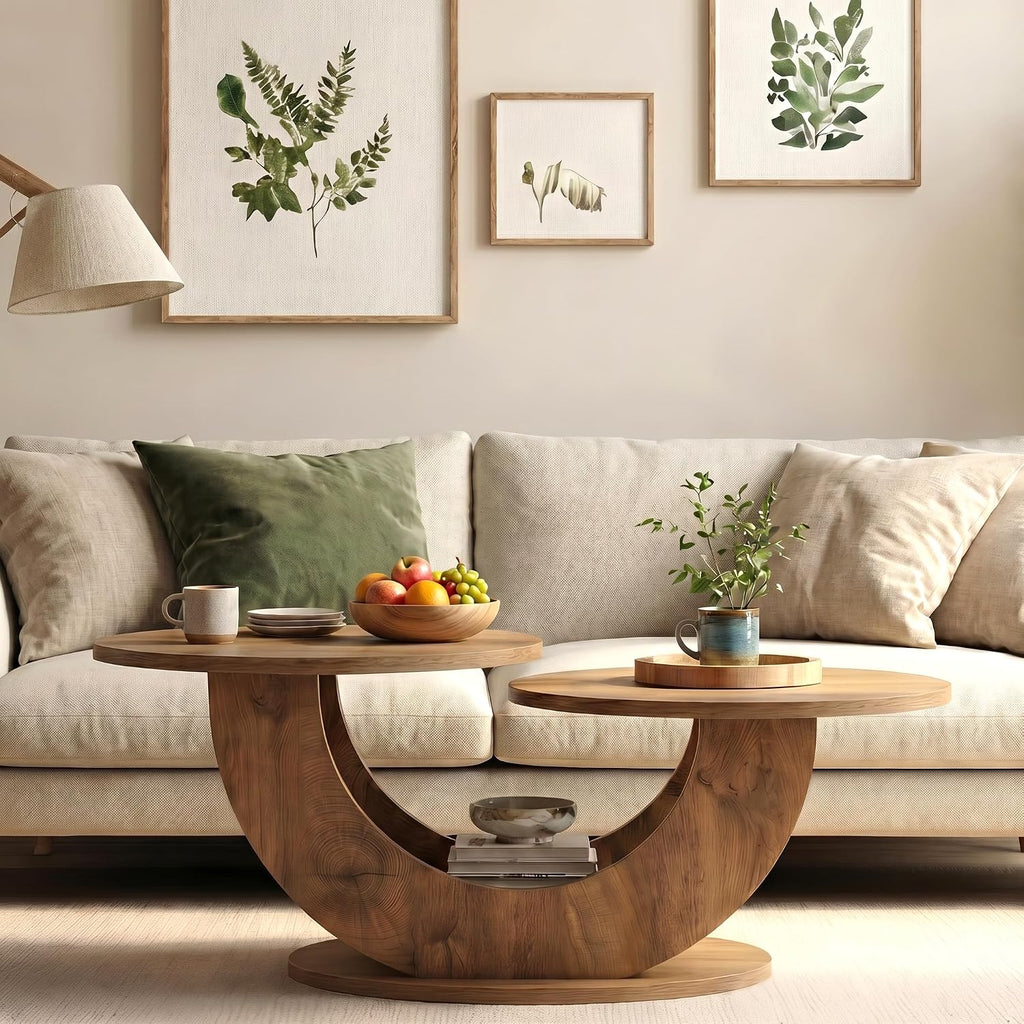 Tribesigns 45.3" Round Wood Coffee Table, 2-Tier Farmhouse Center Table