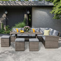 JOIVI 7 Piece Wicker Patio Furniture Set w/Dining Table & Ottomans, Gray