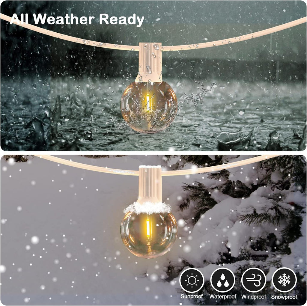 50FT LED G40 Globe String Lights White with 50+2 Dimmable Edison Bulbs