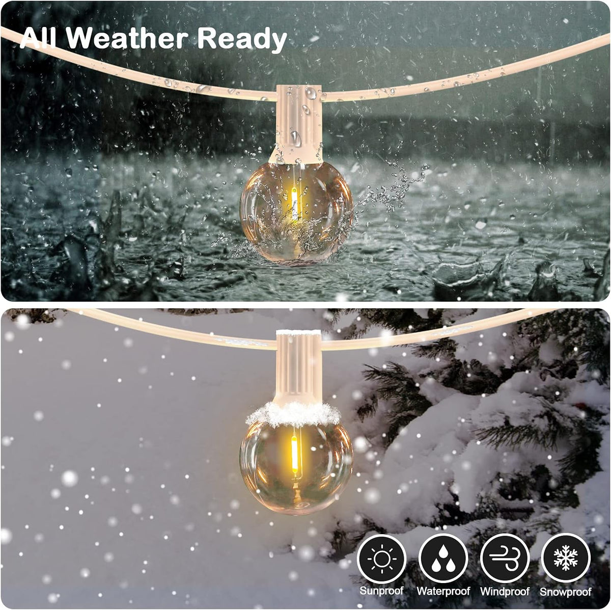 50FT LED G40 Globe String Lights White with 50+2 Dimmable Edison Bulbs
