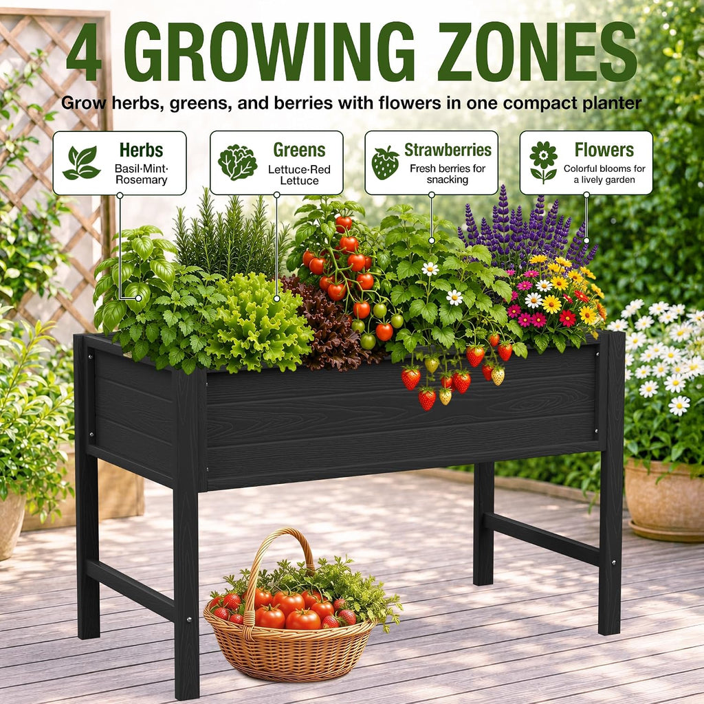 YEFU 48" Raised Garden Bed with Legs, HIPS Outdoor Garden Bed, Black