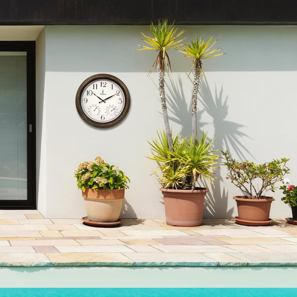 Large Outdoor Clocks for Patio Waterproof with Thermometer Combo, 18 Inch