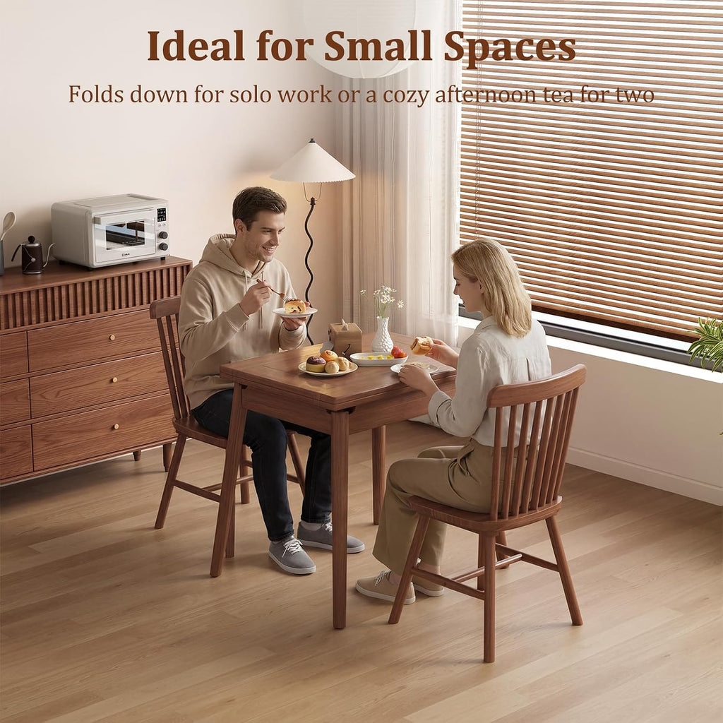 Solid Wood Small Dining Table for 2-6, 23.6"L-47.2"L Expandable Kitchen Table, Designed for Small Spaces, Easy Assembly, Suitable for Kitchen, Dining Room, Living Room, Apartment (Walnut)