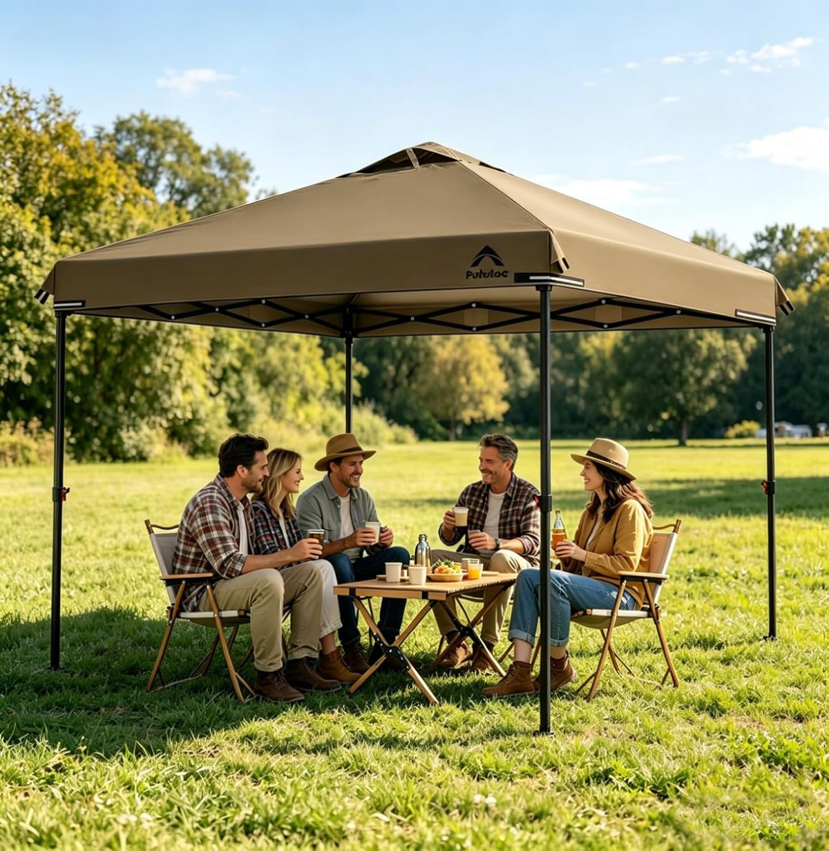 10x10ft Canopy Replacement Top Cover with Air Vent, UV Protected & Waterproof Pop-up Canopy Roof, Adjustable Elastic Straps for Outdoor Patio Garden Sun Shade Tent (Frame not Include) (Khaki)