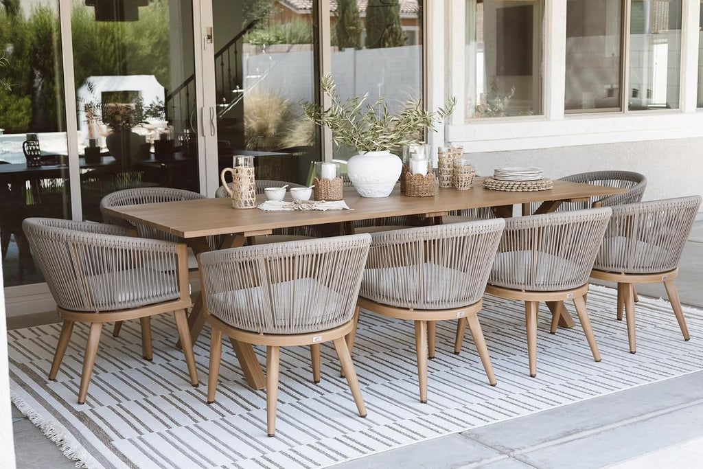PURPLE LEAF Outdoor Dining Set for 10 with Cushions PE Rattan Teak