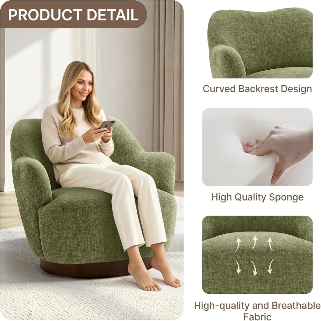 KISLOT Swivel Accent Chair Set of 2,Upholstered Barrel Chair with Curves Camel Back Design,Modern Arm Chair with Wooden Base for Living Room Bedroom Reading Waitingroom,Sage Green