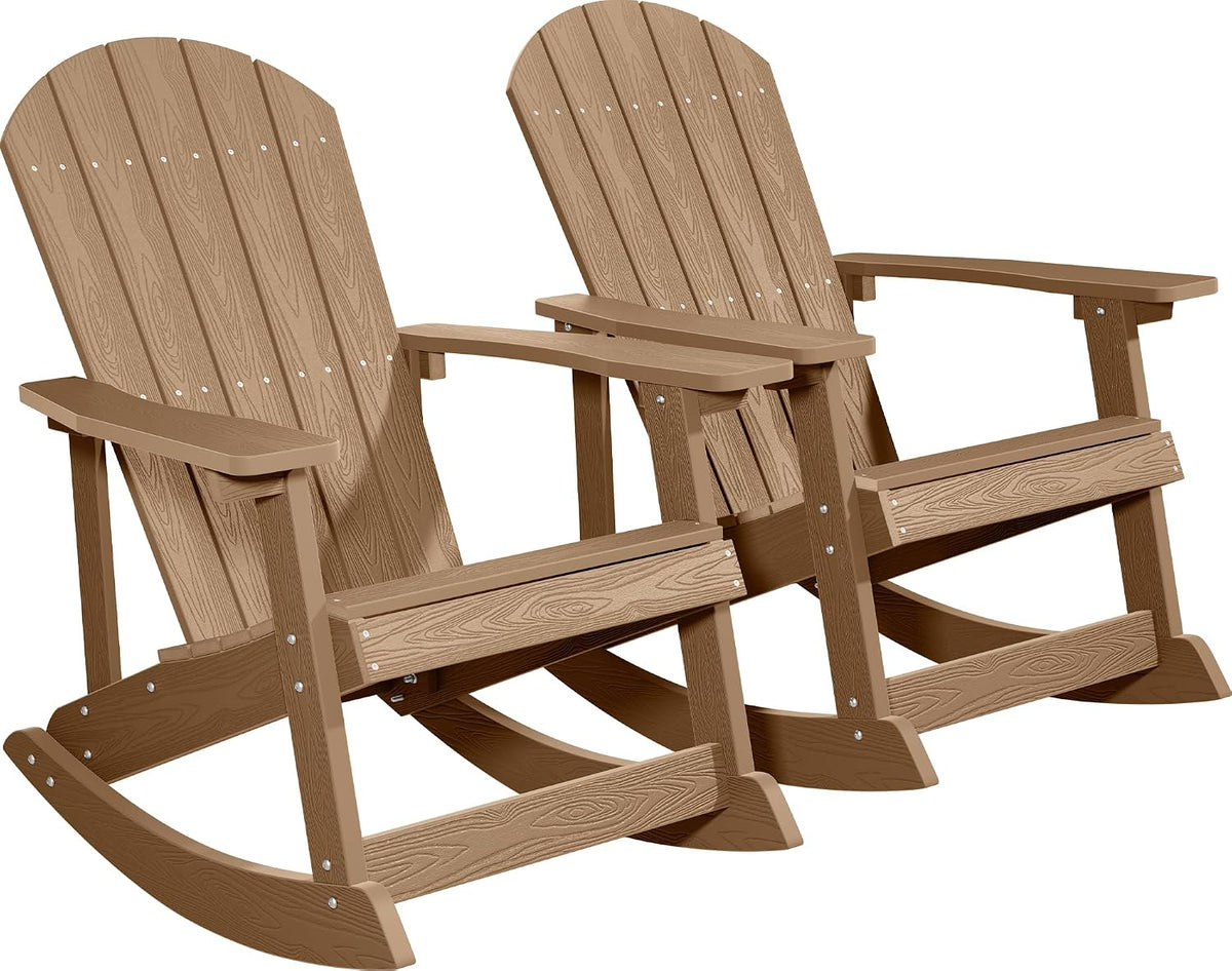 YEFU Adirondack Rocking Chair Set of 2, All-Weather Resistant, Teak