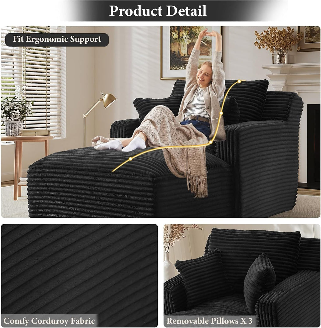 65.4" Chaise Lounge Chair Indoor, Oversized Boneless Couch
