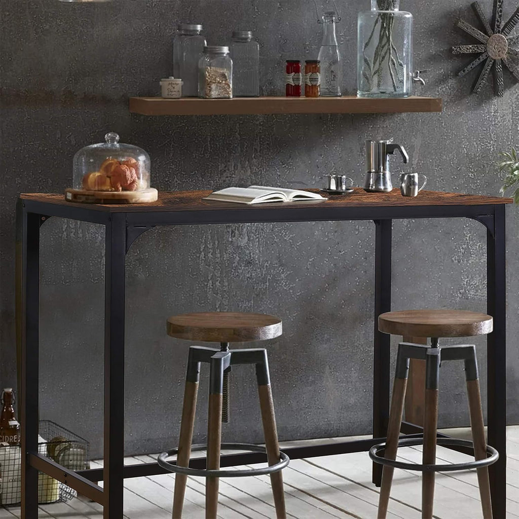 VEIKOU 47'' Industrial Bar Height Table, High Pub Table with Adjustable Legs and Sturdy Metal Frame, Rustic Brown